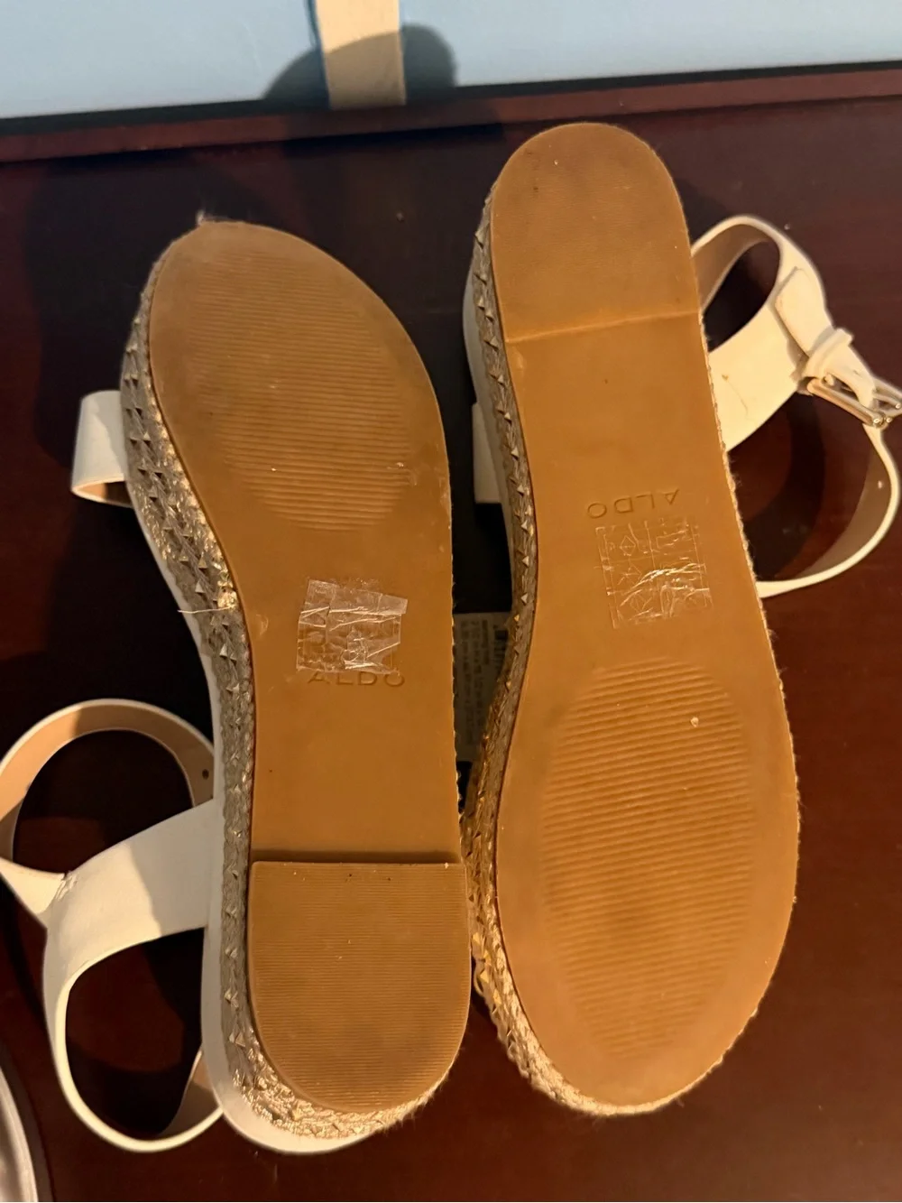 Aldo White Platform Espadrille Sandals with Gold Accent
